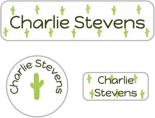 Name Bubbles - Kids Custom Name Labels for Daycare, School, Camp (144 Labels) - Personalized Waterproof Name Stickers for Clothes Tags, Lunch Boxes, Water Bottles, & School Supplies (Cactus)