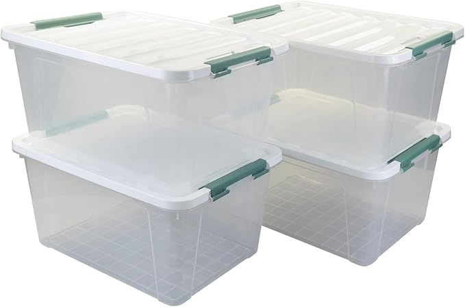 Large Latching Storage Box, 4-pack 35 Quart Clear Plastic Storage Bin with Lids