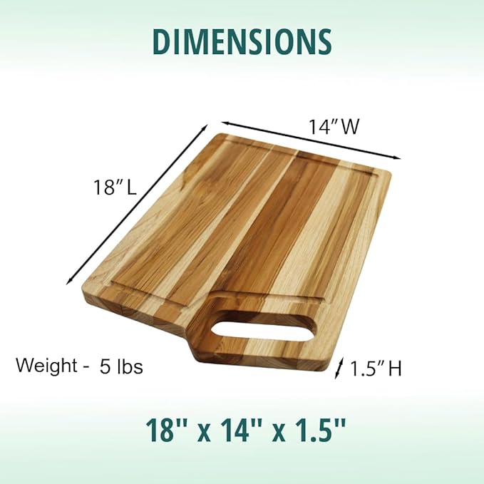 EcoDecors 3 Piece Teak Wood Cutting Board Set, FSC Certified Edge Grain Wood with Juice Groove and Handle, Serving Boards for Chopping and Carving