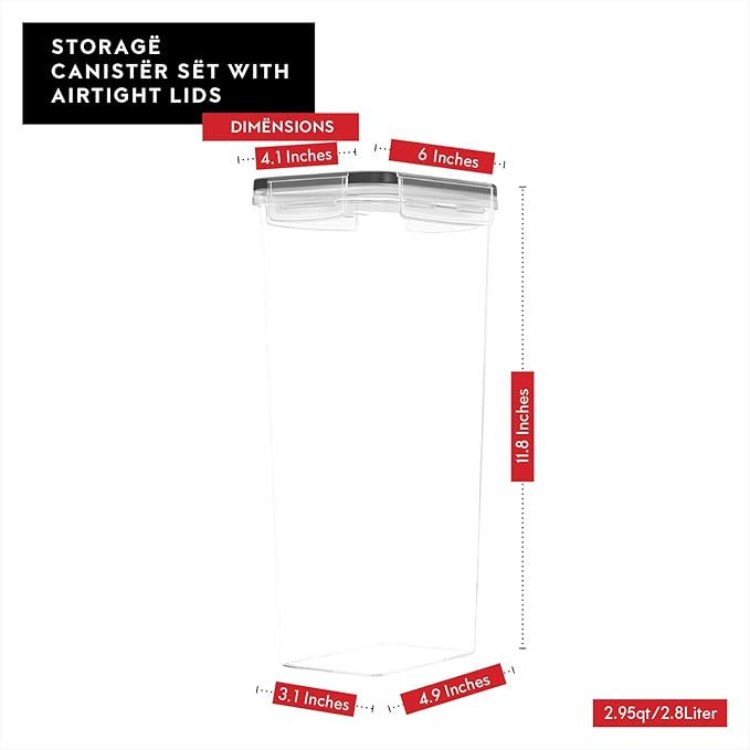 Airtight Food Storage Containers with Lids Set of 4-95 fl. oz Pasta storage Containers, BPA Free Plastic Spaghetti container - Air Tight Canisters for Kitchen Pantry Organization