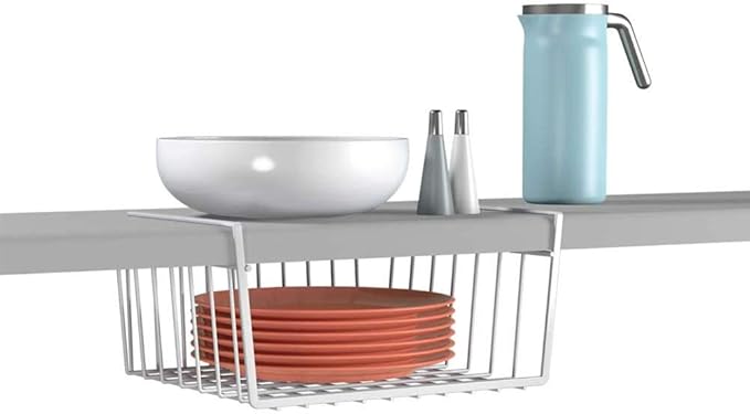 Modern Home Under Shelf Wire Storage Baskets – Hanging Organizer Rack for Cabinet, Pantry, or Closet – White Metal Basket for Kitchen, Towels, or Office – No Tools Required (10.25")