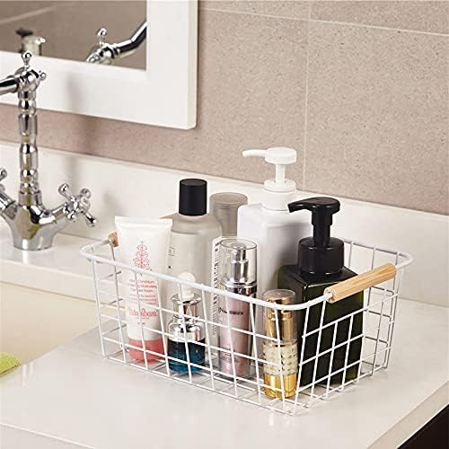 Aeggplant Kitchen Wire Baskets Farmhouse Decor Metal Food Storage Organizer,Household Refrigerator Bin with Built-in Handles for Cabinets, Pantry,Bathroom 4 Packs (white)