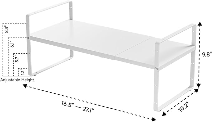 DPZM 2Pack 16.5-27’’L Expandable Stackable Cabinet Shelves, Adjustable Spice Rack Cabinet Shelf Organizer for Kitchen, Countertop, Pantry and Cupboard, White