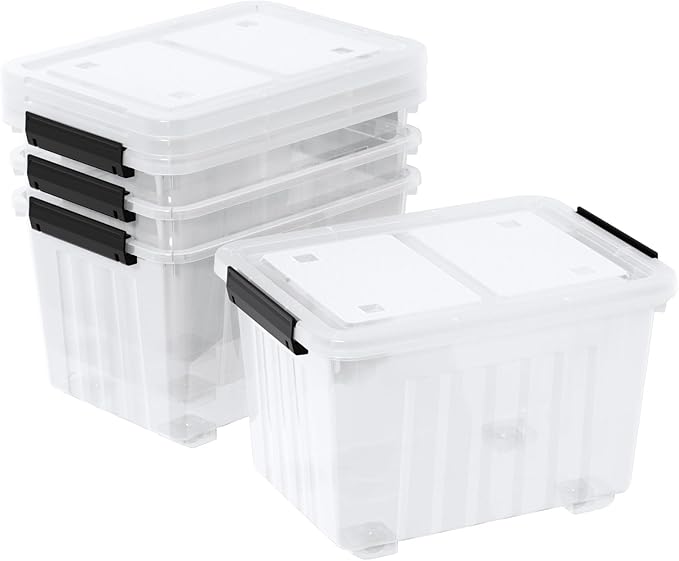 50L Stackable Storage Bin with Lid, Plastic Container with Heavy Duty Latches to Organize, Clear, 4-Pack