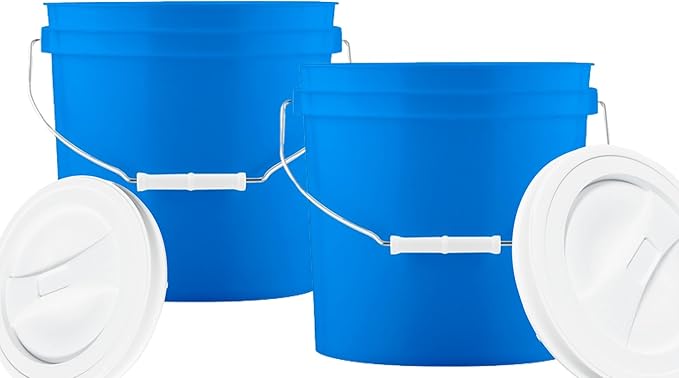 House Naturals 2 Gallon Food Grade BPA Free Made in USA Blue Bucket Container with White Screw on Lid (Pack of 2)
