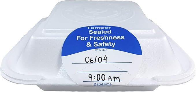 InStockLabels 500 Blue/White Circle Tamper-Evident Food Seal Stickers with Date and Time Section, Labels for Food Containers (3 Inches)