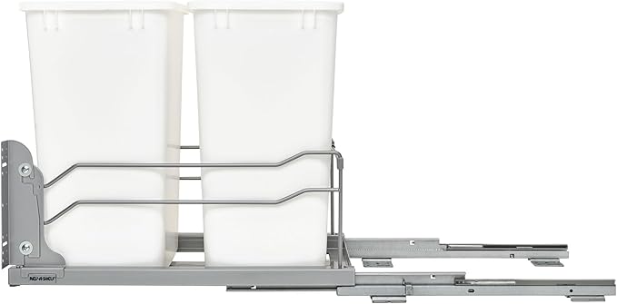 Rev-A-Shelf Double Trash Can Under Kitchen Cabinets Pullout, 35 Quart 8.75 Gallon with Soft-Close Slides, White, 53WC-1835SCDM-211