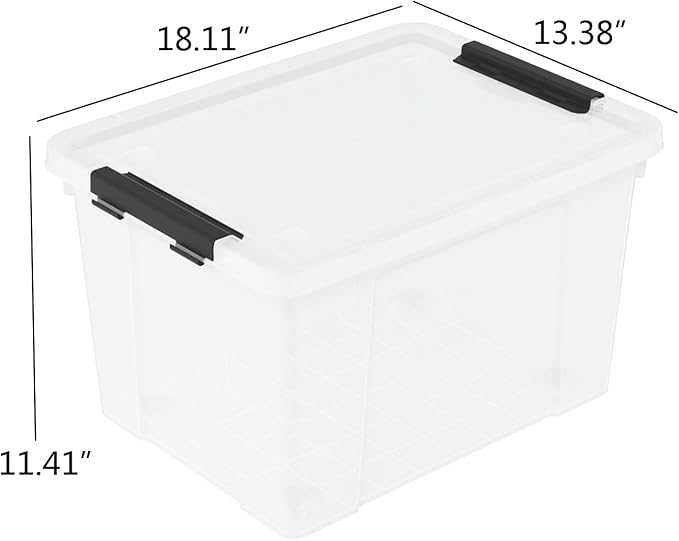 Sandmovie 40 Quart Clear Large Plastic Storage Bin, Latching Storage Box with Lids and Wheels, Pack of 4