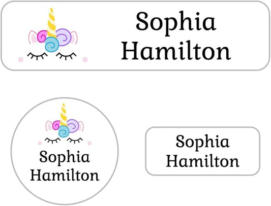 Name Bubbles - Kids Custom Name Labels for Daycare, School, Camp (144 Labels) - Personalized Waterproof Name Stickers for Clothes Tags, Lunch Boxes, Water Bottles, & School Supplies (Unicorn)