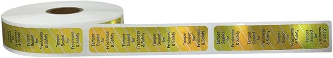 InStockLabels 500 Metallic Gold Tamper-Evident Food Seal Stickers, Labels for Food Containers (0.75 Inches x 3.5 Inches)