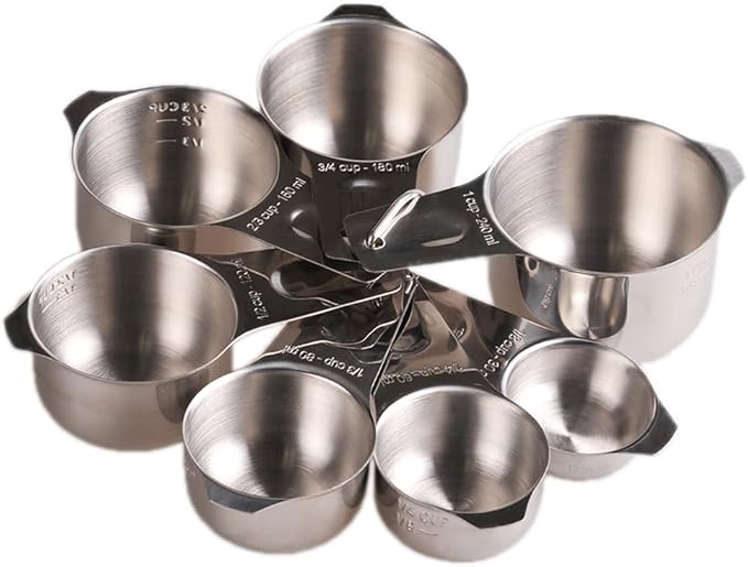 zoyizi Measuring Cups Set 7, 18/8 Stainless Steel Measuring Cups for Kitchen & Baking, Metric & US Measure Cups for Dry and Liquid, Metal Measuring Tools with 1/8, 1/4, 1/3, 2/3, 3/4 Measure Cups