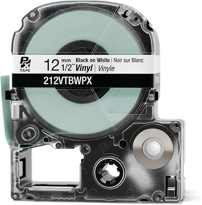 Epson LABELWORKS 212VTBWPX-10PK Genuine Tape Cartridge - 5 Pack Black on White Flexible and Durable Vinyl Industrial Label Maker Tape - 1/2" (12MM) Wide, 22.9 ft - 10 Cartridges