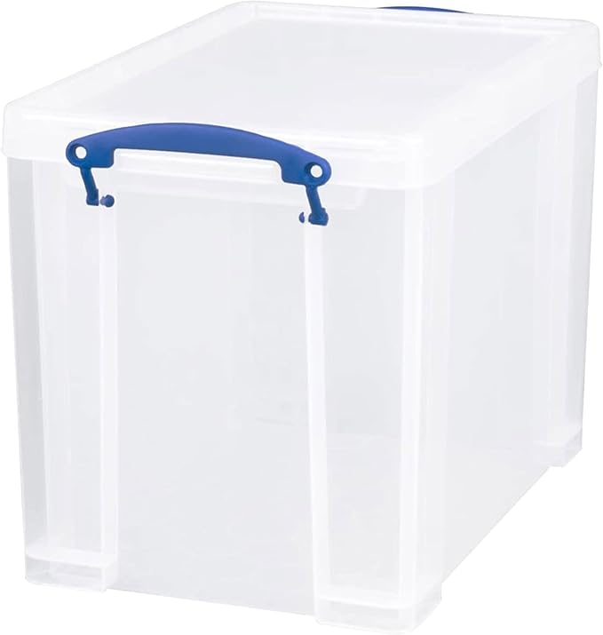 Really Useful Box 19 Liter Plastic Stackable Storage Container w/Snap Lid & Built-In Clip Lock Handles for Home & Office Organization, Clear (2 Pack)