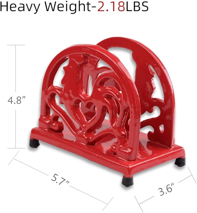 MINLUFUL Vintage Metal Napkin Holder, Heavy Cast Iron Napkin Holder Organizer for Kitchen Restaurant Home Décor, Red