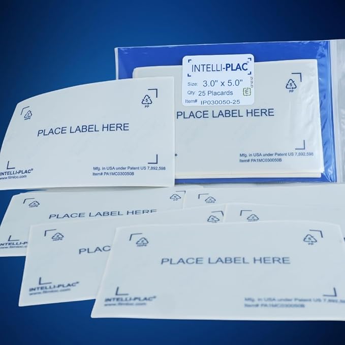 INTELLI-PLAC Label Holder for Containers, Totes, Bins (Pack of 25, 3X5) Permanent Label Holder Makes It Easy to Apply-Remove-Replace Your Labels. Prevent Sticky Residue & Messy Overlapping of Labels