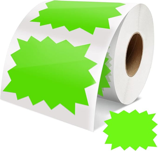 Price Tags Stickers Green 4 x 3 Inches Self-Adhesive Large Sale Sticker Starburst Signs Removable Waterproof Labels for Retail Store Market Business 500 PCS