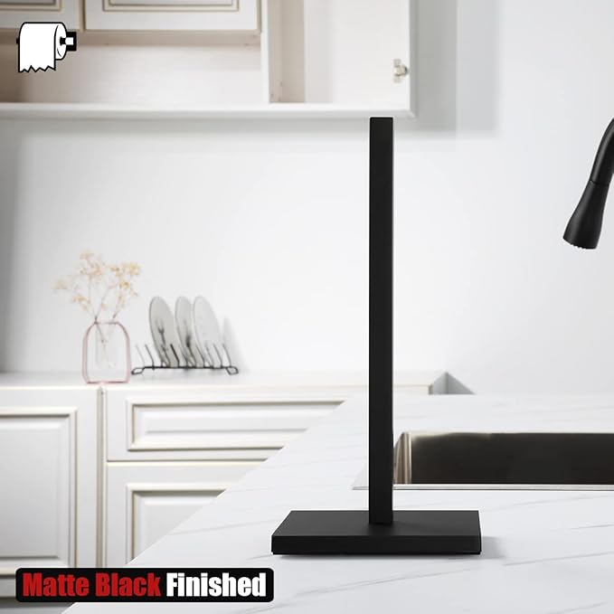 JQK Paper Towel Holder Stand Black, 304 Stainless Steel Kitchen Free Standing Countertop Paper Towel Dispenser Fits Standard and Jumbo Size, PTH240-PB