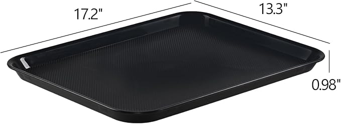 Taysisiter Plastic Fast Food Serving Tray, Black Rectangular Tays, 6 Packs