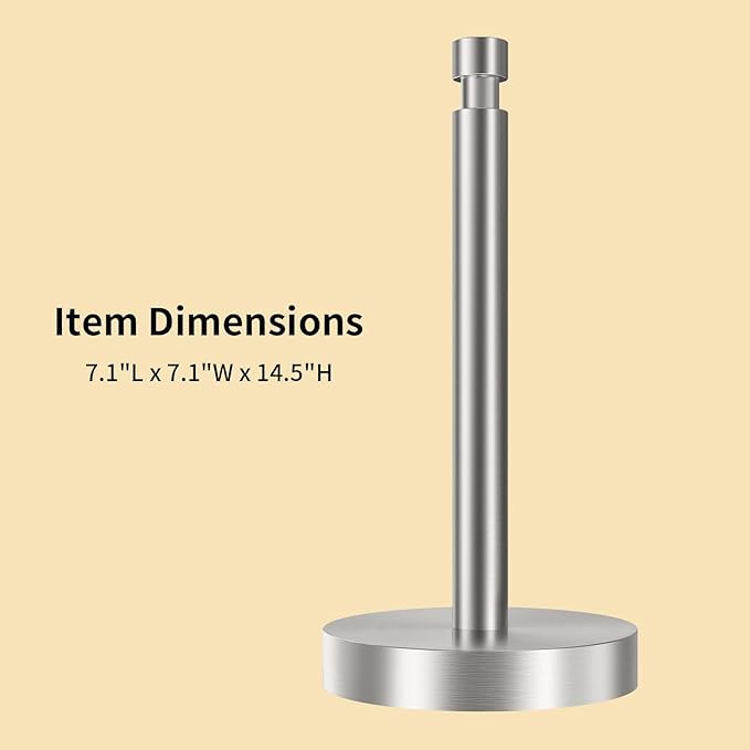 Paper Towel Holder Countertop, Black Paper Towel Holder with Weighted Base Non Slip, Standing Paper Towel Roll Holder for Kitchen Bathroom, Easy One-Handed Operation, Stainles Steel (Brushed Nickel)
