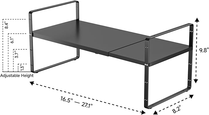 DPZM 16.5-27’’L Expandable Cabinet Countertop Shelf Organizer, Stackable Metal Shelves, Kitchen Organizers and Storage, Black Storage Spice Rack for Pantry and Cupboard