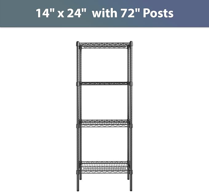 14" x 24" NSF Black Epoxy 4-Shelf Kit with 72" Posts, Commercial Storage Rack Unit, Heavy Duty Storage Shelving, Wire Shelving Kit, Adjustable Rack Strong Steel, Multipurpose Wire Shelf