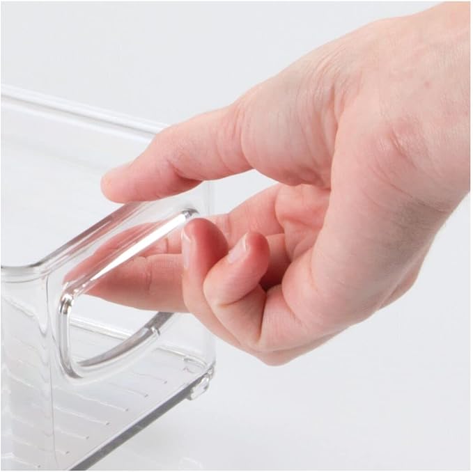 mDesign Small Plastic Bathroom Storage Container Bins with Handles for Organization in Closet, Cabinet, Vanity or Cupboard Shelf, Accessory Organizer for Hair Tools - Ligne Collection - 4 Pack - Clear