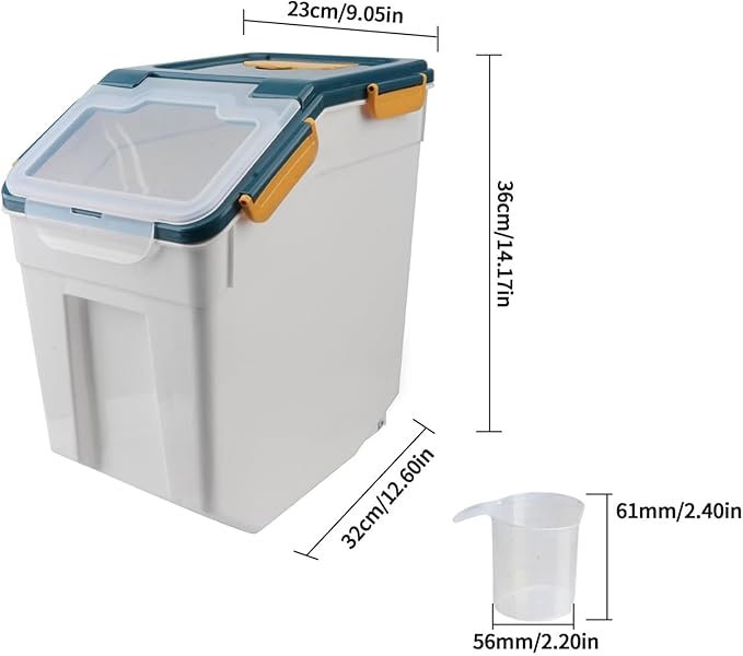 Airtight Rice Container Set 25 lbs, 4 Packs Flour Storage Containers with Wheels Seal Locking Lid, Food Storage Containers BPA Free with Measuring Cup & Scoop for Grain, Rice, Flour (Dark Blue)