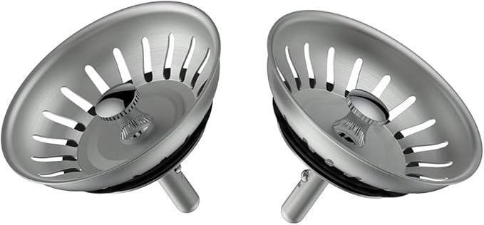 KANARY Kitchen Sink Basket Strainer Replacement for Standard Drains (3-1/2 Inch) Stainless Steel Body with Rubber Stopper (Pack of 2, Stianless Steel)