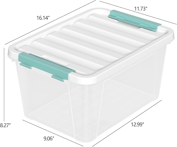 Begale 6-Pack 20 L Plastic Storage Bins with White Lids, Clear Storage Box with Handle