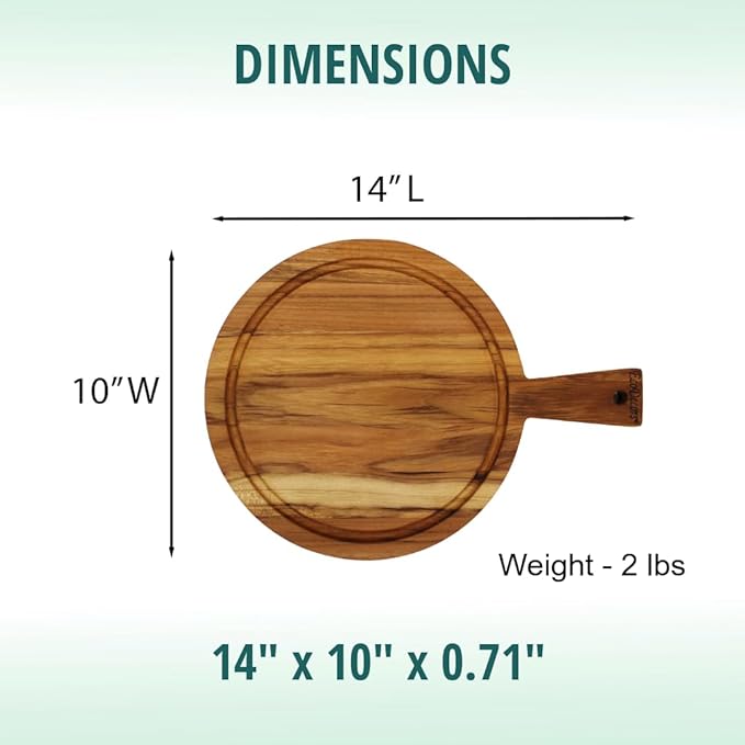 EcoDecors 3 Piece Round Teak Cutting Board Set with Handle, FSC Certified Teak Wood, Edge Grain with Juice Groove, Carving Board for Kitchen and Prep