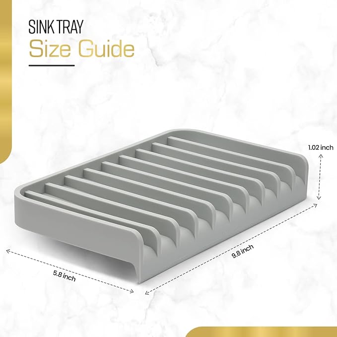 Effilogic Silicone Sponge Holder – Self-Draining Kitchen Sink Organizer, Quick Dry Mat and Counter Protector – Dishwashing Accessories for Sponges, Brushes, and Soap - Large Grey