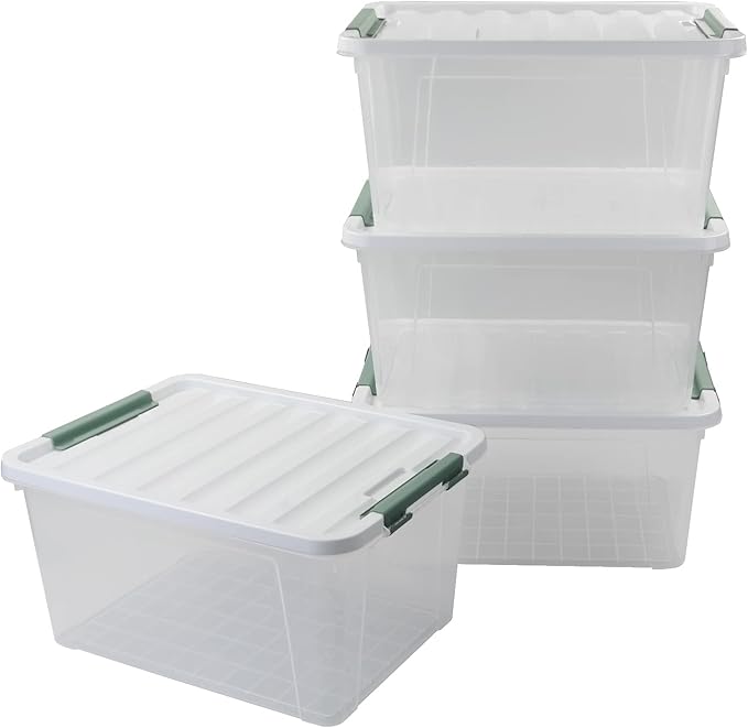 Jekiyo 32 Quart Clear Storage Boxes with Lid, 4 Packs, Multipurpose Plastic Storage Container Bin