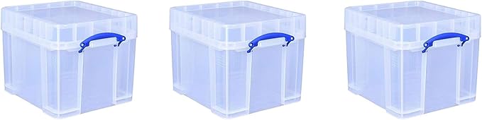 Really Useful Box 35 Liters Transparent Storage Container with Snap Lid and Clip Lock Handle for Lidded Home and Item Storage Bin, 6 Pack