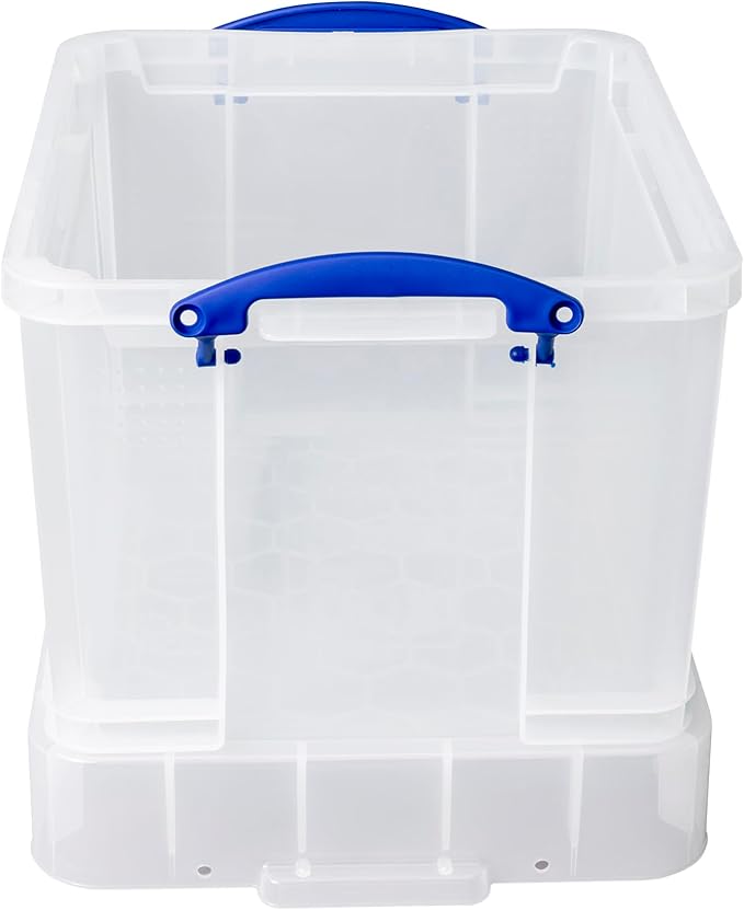 Really Useful Box 35 Liter Plastic Stackable Storage Container with XL Snap Lid & Built-In Clip Lock Handles for Home or Office Organization, Clear