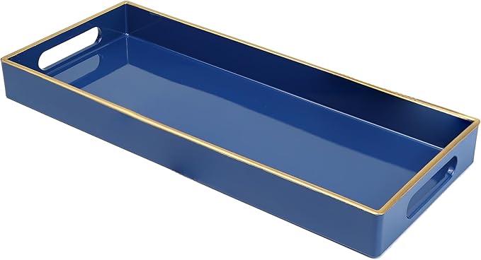 Leemxiiny Blue Bathroom Vanity Tray for Countertop, Small Plastic Toilet Tank Versatile Storage & Organization Tray for Makeup, Perfume, Desk, Kitchen, Candles, 13.7"x6"x1.4", 35HB