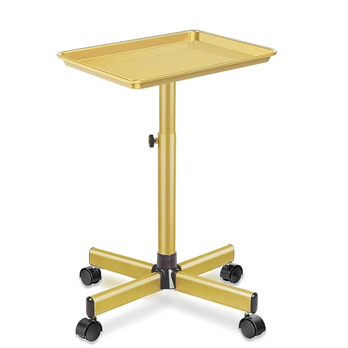 Salon Tray on Wheels Tattoo Rolling Tray Salon Service Cart Height Adjustble Hair Service Color Tray Gold