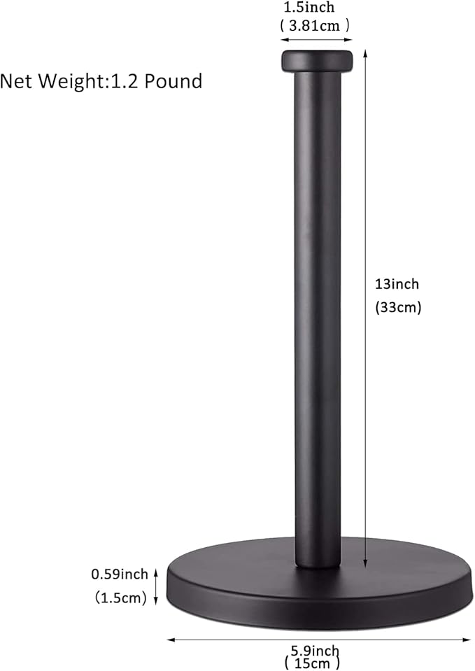 GWGTHZ Black Standing Paper Towel Holder for Kitchen& Bathroom Countertop,Under Counter, Table Or BBQ, Standard or Jumbo-Sized Roll Paper (with Stainless Steel Base)
