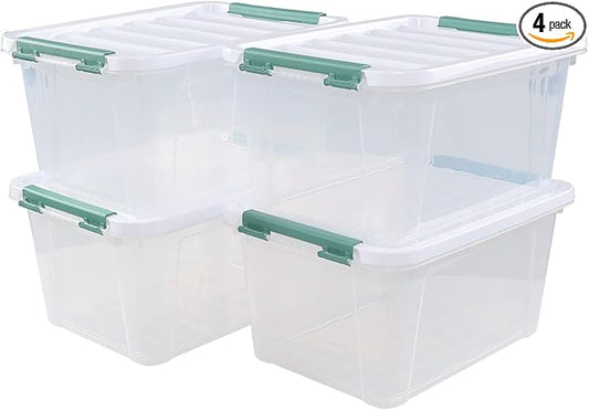 20 Quart Plastic Clear Storage Totes with Lids, Plastic Latching Boxes with Lids, 4 Packs