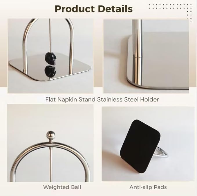 Homestia Cocktail Napkin Holder for Table - Stainless Steel Paper Napkin Holder Fits 5-7" Napkins - Windproof Dispenser for Kitchen, Coffee Bar, Cocktail Bar (Gift Idea)