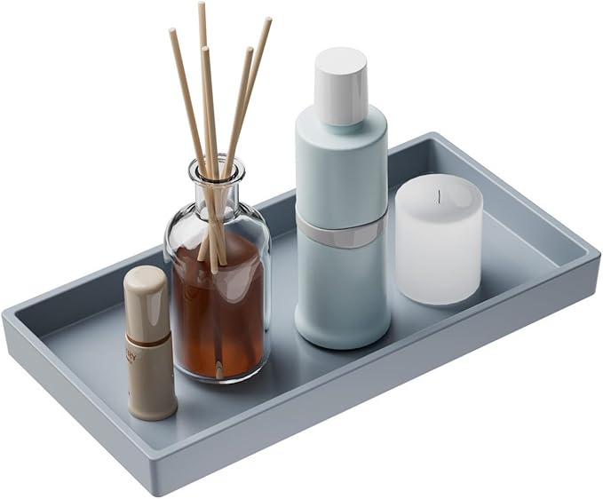 Mriluvy Vanity and Bathroom Tray, 7.7" ABS Countertop Organizer,Waterproof Vanity Tray for Toilet Tank,Perfume,Soap,Keys,Bathroom Accessories,Kitchen and Bath Trays,Non Slip Small Trays,Gray