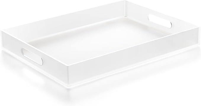 ATZYmolin 16"x12" Large Acrylic Serving Tray Decorative Ottoman Coffee Table Vanity Tray Tea Fruit Platter Snack Appetizer Dessert Drink with Handles for Bar Kitchen Party, Frosted