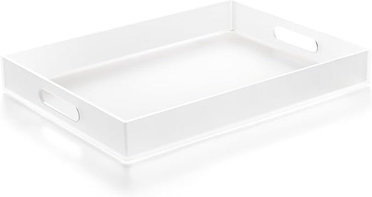 ATZYmolin 16"x12" Large Acrylic Serving Tray Decorative Ottoman Coffee Table Vanity Tray Tea Fruit Platter Snack Appetizer Dessert Drink with Handles for Bar Kitchen Party, Frosted
