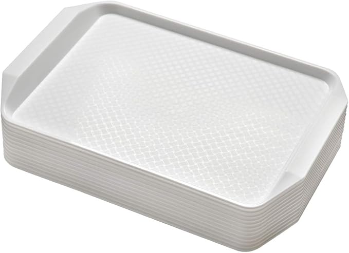 Aebeky 12-Piece White Plastic Fast Food Serving Trays,16.83 by 11.92-Inch