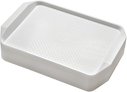 Aebeky 12-Piece White Plastic Fast Food Serving Trays,16.83 by 11.92-Inch