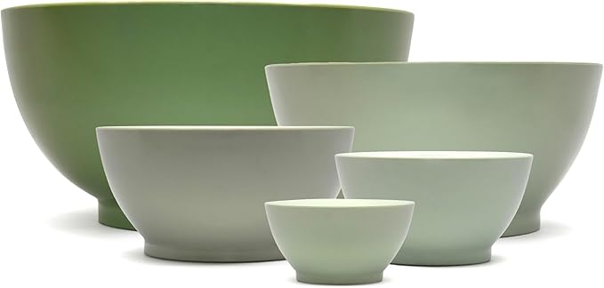 CaliBowl 5-Piece Non-Spill Plastic Mixing Bowl Set - Reusable Nesting Kitchen Bowls with Concave Inner Lip and Non-Slip Base - Ideal for Baking, Prepping, Cooking and Serving - Sage Green