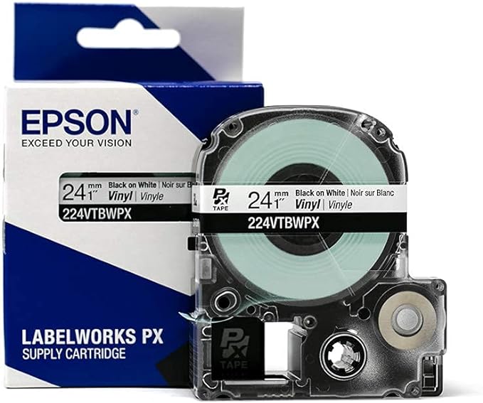 LABELWORKS 224VTBWPX Tape Cartridge - Black on White Flexible and Durable Vinyl Industrial Label Maker Tape - 1" (24MM) Wide, 22.9 ft