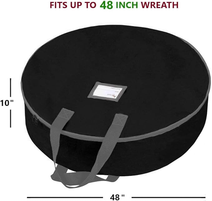 Primode Heavy Duty Christmas Wreath Storage Bag 48" - Handles Made Of Durable 600D Oxford Polyester Material Storage Bag Extra Large 48” Holiday Wreaths Container (Black)