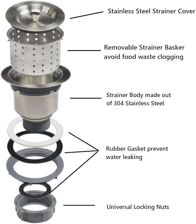 Kingsman 3-1/2 Inch Sink Drain Strainer Assembly Kit, Removable Strainer Basket with Sink Stopper/Sealing Lid for Kitchen, Fit Most Kitchen Sink