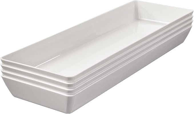 US Acrylic White Plastic Serving Trays (Set of 4) 15” x 5” | Narrow Unbreakable Reusable Rectangular Party Platters | Serve Appetizers, Fruit, Veggies, & Desserts | BPA-Free & Made in USA