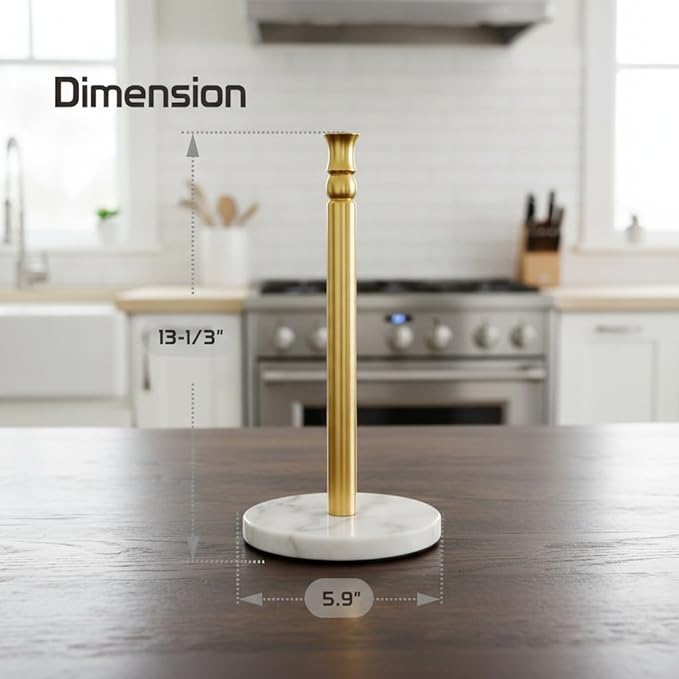 Siwil Paper Towel Holder Stand, One-Handed Ripping Paper Towel Roll Holder Countertop, Heavy Marble Base, NOT Tip Over - (Marble Base, Gold)